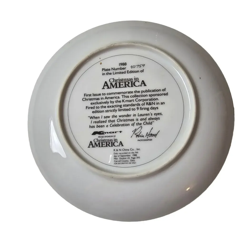 Vintage 1988 Christmas in America Collection Limited Edition K Mart Decor Plate